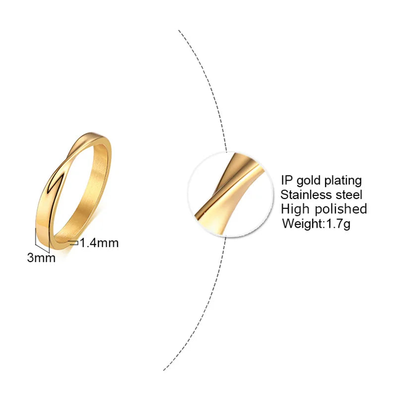 3mm Möbius Twist Ring – Women's 18K Gold Stainless Steel Band Fashion Ring SPOT
