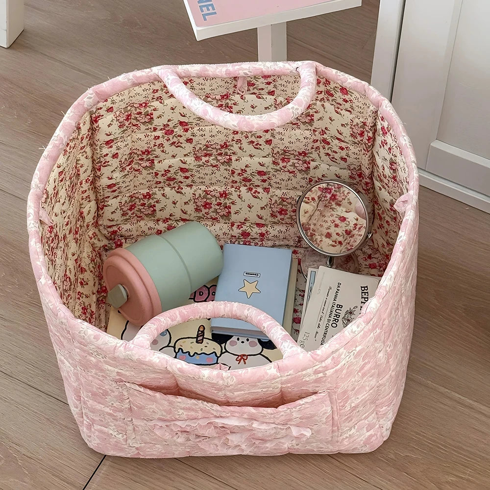 Vintage Floral Foldable Storage Basket with Handle | 32×26cm Foldable Storage Basket SPOT 2
