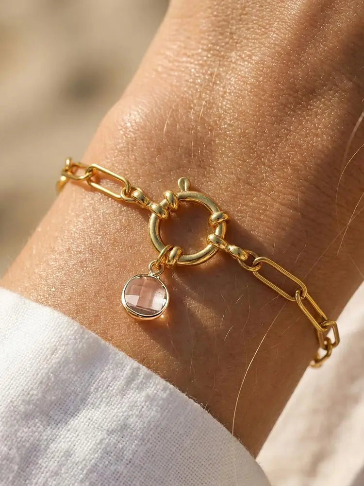 18K Gold Plated Paperclip Bracelet – Zircon Heart Charm Women Chain Link Bracelet SPOT