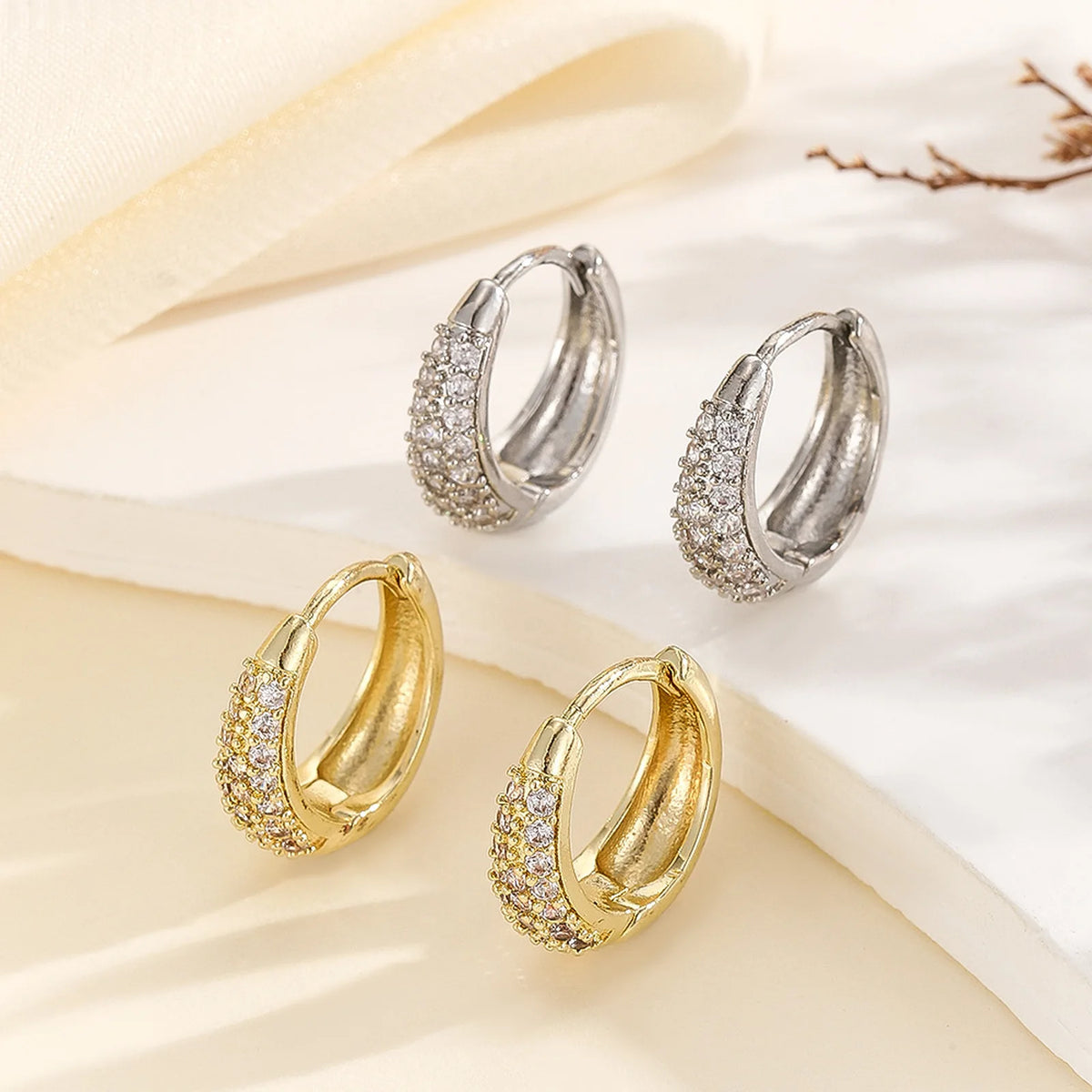 Chunky Pavé CZ Huggie Hoop Earrings – Gold & Silver | Women Huggie Hoop Earrings SPOT