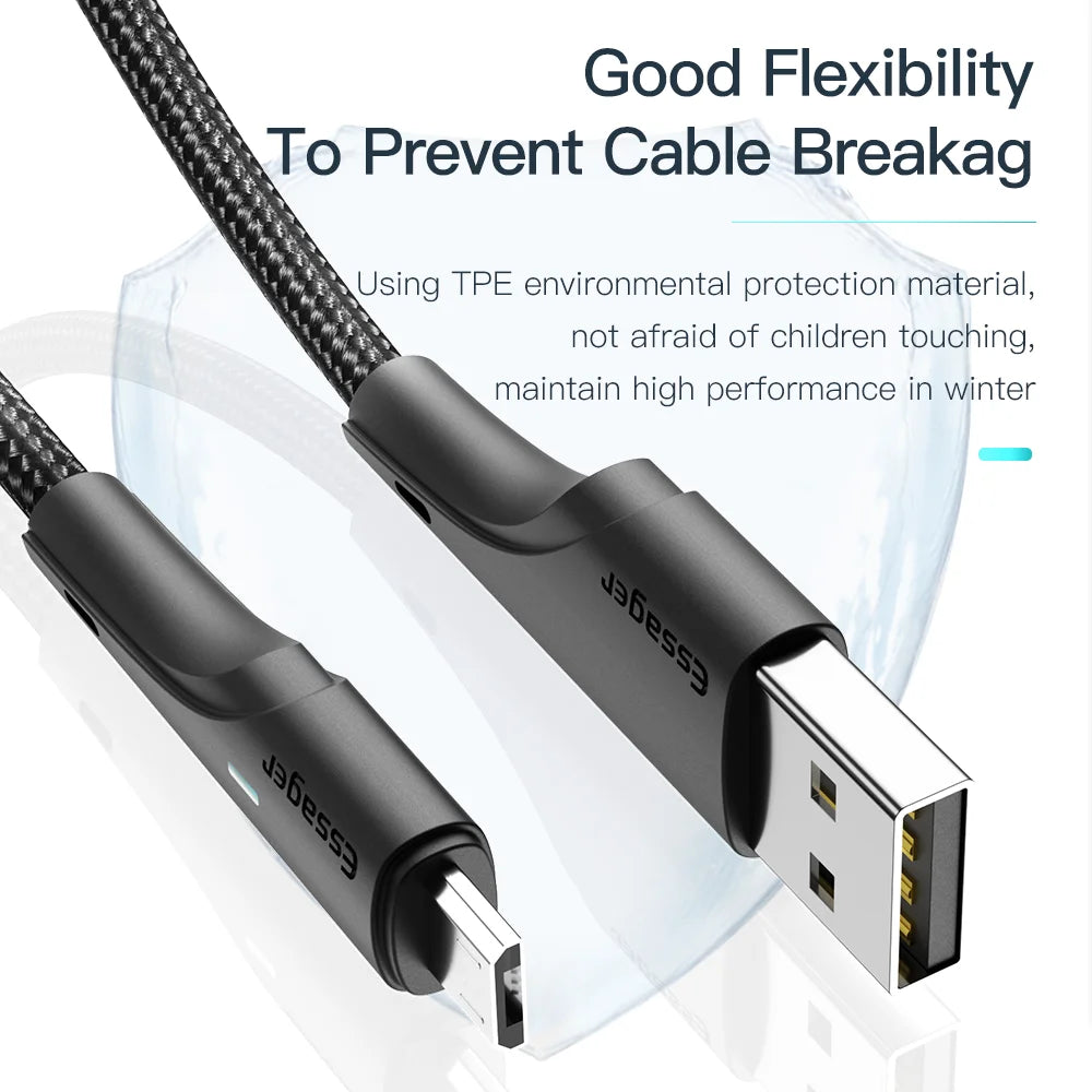 Essager Micro USB Fast Charging Cable – LED Braided 2.4A USB Charging Cable SPOT
