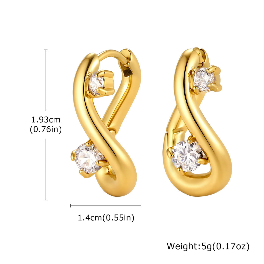 CZ Huggie Hoop Earrings – Gold Plated Geometric Stainless Steel Huggie Hoop Earrings SPOT EH-893G-19x14mm