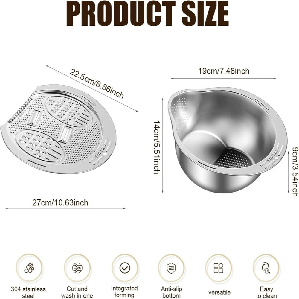 2-in-1 Stainless Steel Grater Bowl – Julienne Slicer & Colander Kitchen Grater Bowl SPOT