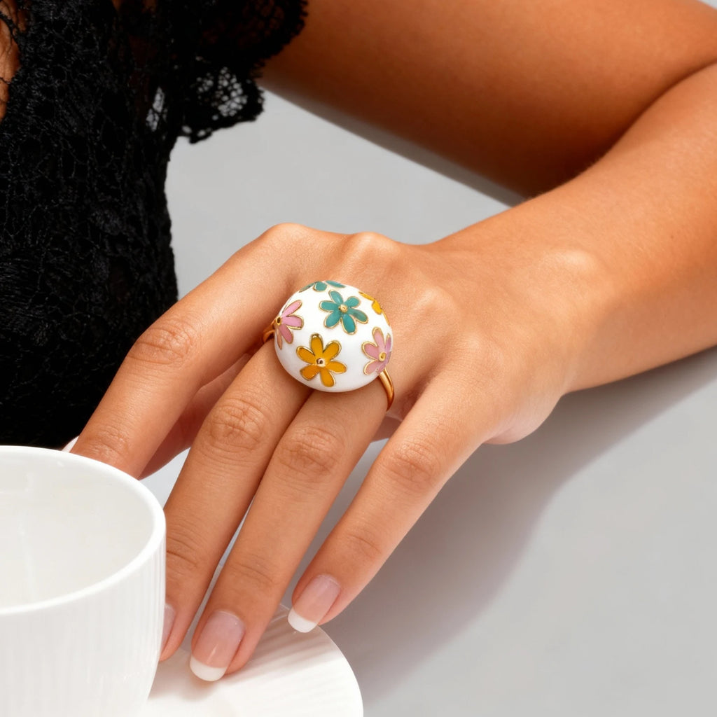 Chunky Flower Ring Women – 18K Gold Plated Stainless Steel Gold Plated Ring SPOT US Ring Size 08