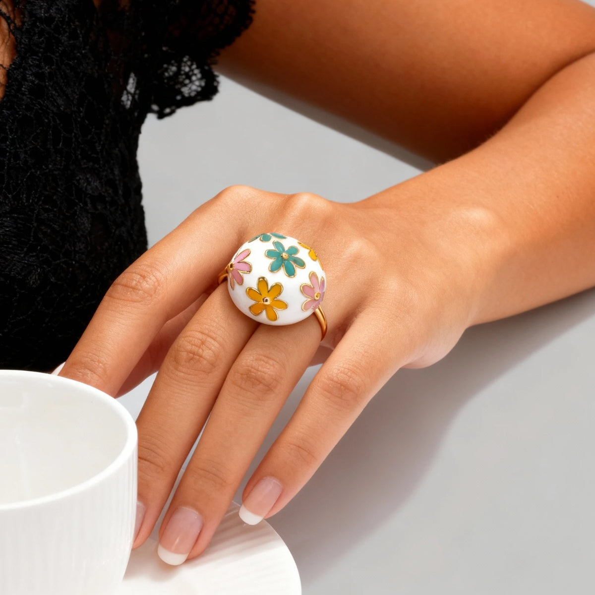 Chunky Flower Ring Women – 18K Gold Plated Stainless Steel Gold Plated Ring SPOT US Ring Size 08