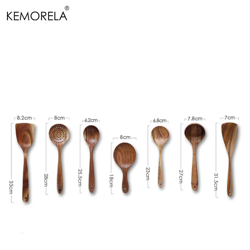 KEMORELA Teak Wood Skimmer Spoon – Nano Colander Soup Ladle Wooden Kitchen Utensil SPOT