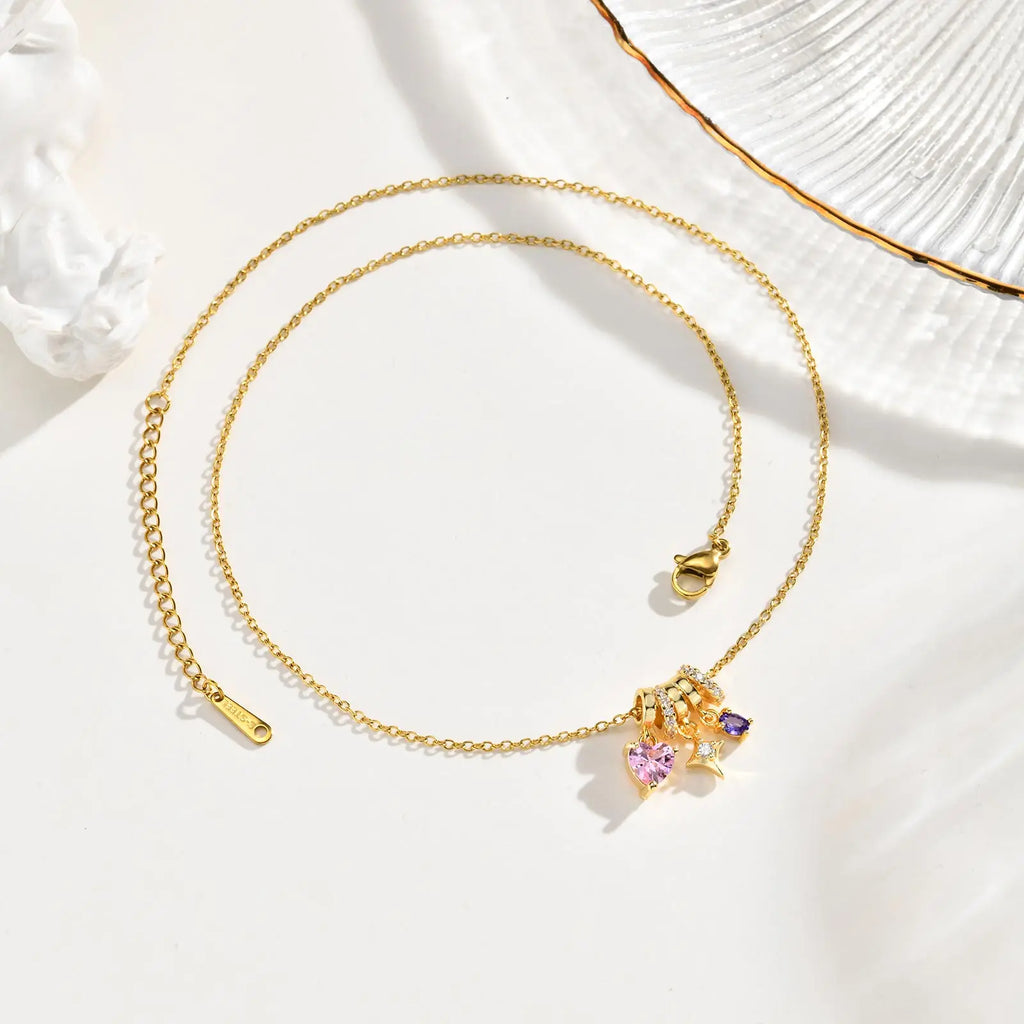 Pink Zirconia Heart Necklace – 18K Gold Plated Dainty Pendant Pendant Necklace SPOT