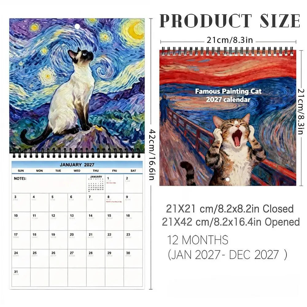 2027 Funny Cat Wall Calendar – Famous Painting Parodies Monthly Wall Calendar SPOT a