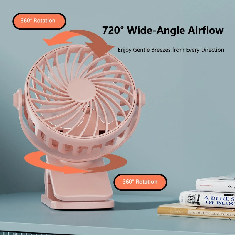 720° Rotating USB Rechargeable Clip Fan with Night Light Portable Clip Fan SPOT