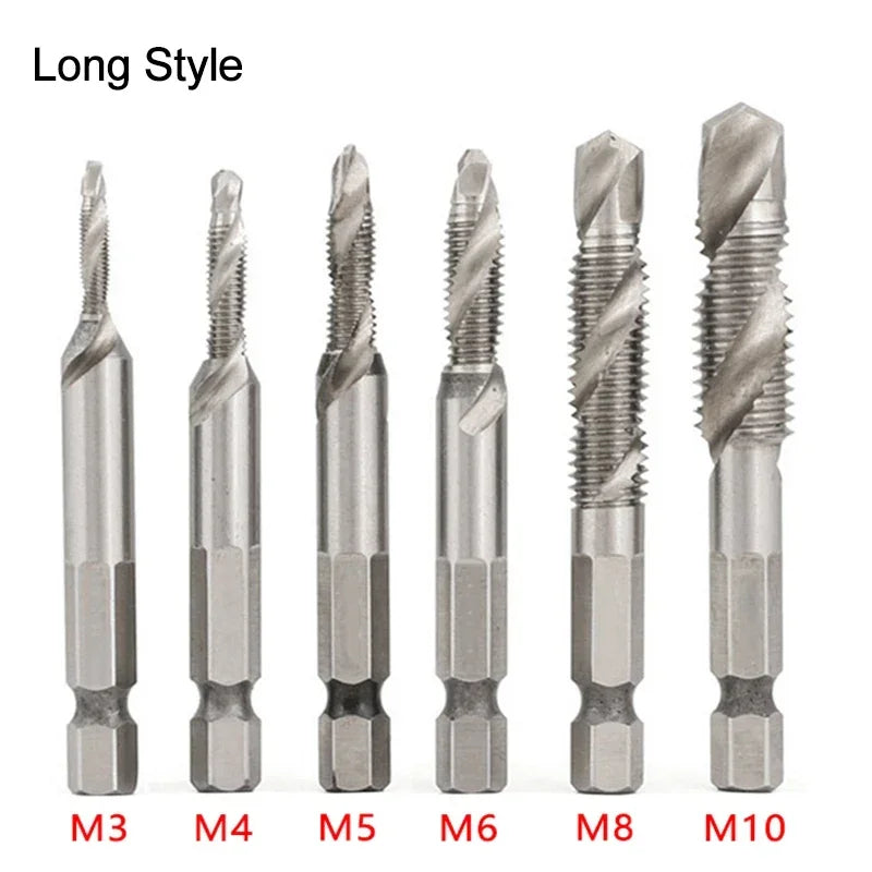 6-Pc Metric Titanium Drill Tap Bit Set M3–M10 | 1/4" Hex Shank