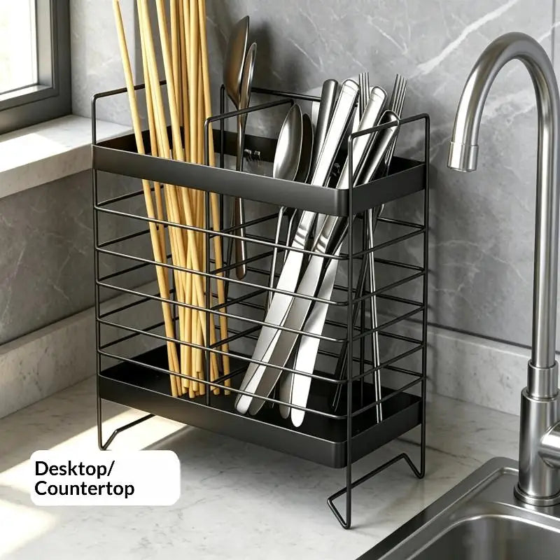Wall Mounted Utensil Holder – No-Drill Stainless Steel Organizer Utensil Holder SPOT