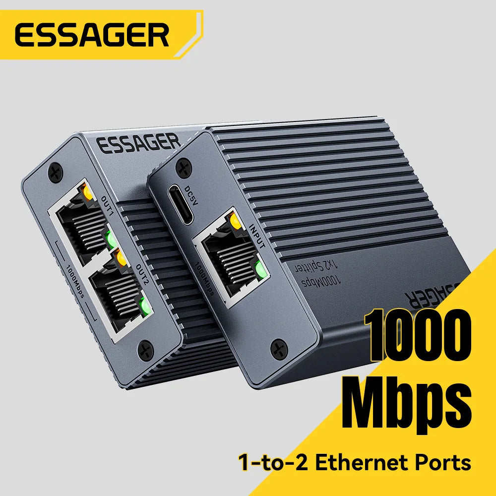 Essager RJ45 Ethernet Splitter 1000Mbps – 1 to 2 Ways Adapter Ethernet Splitter Adapter SPOT