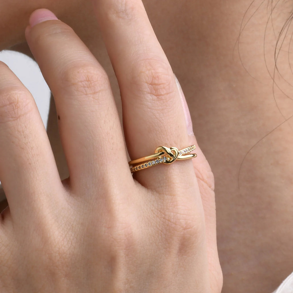 Love Knot Ring Women – 18K Gold CZ Adjustable Ring | Meaeguet Fashion Ring SPOT