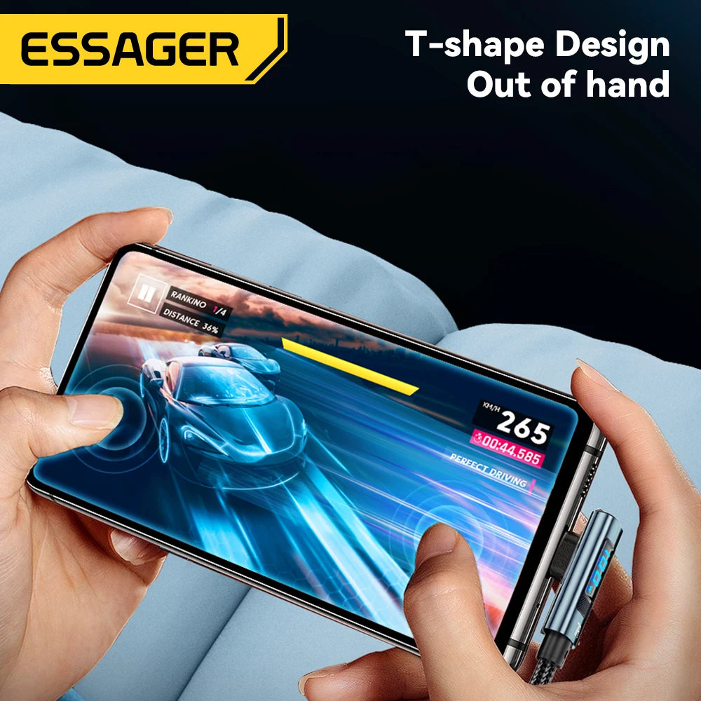 Essager 100W USB-C Fast Charge Cable – Elbow & Digital Display USB-C Charging Cable SPOT