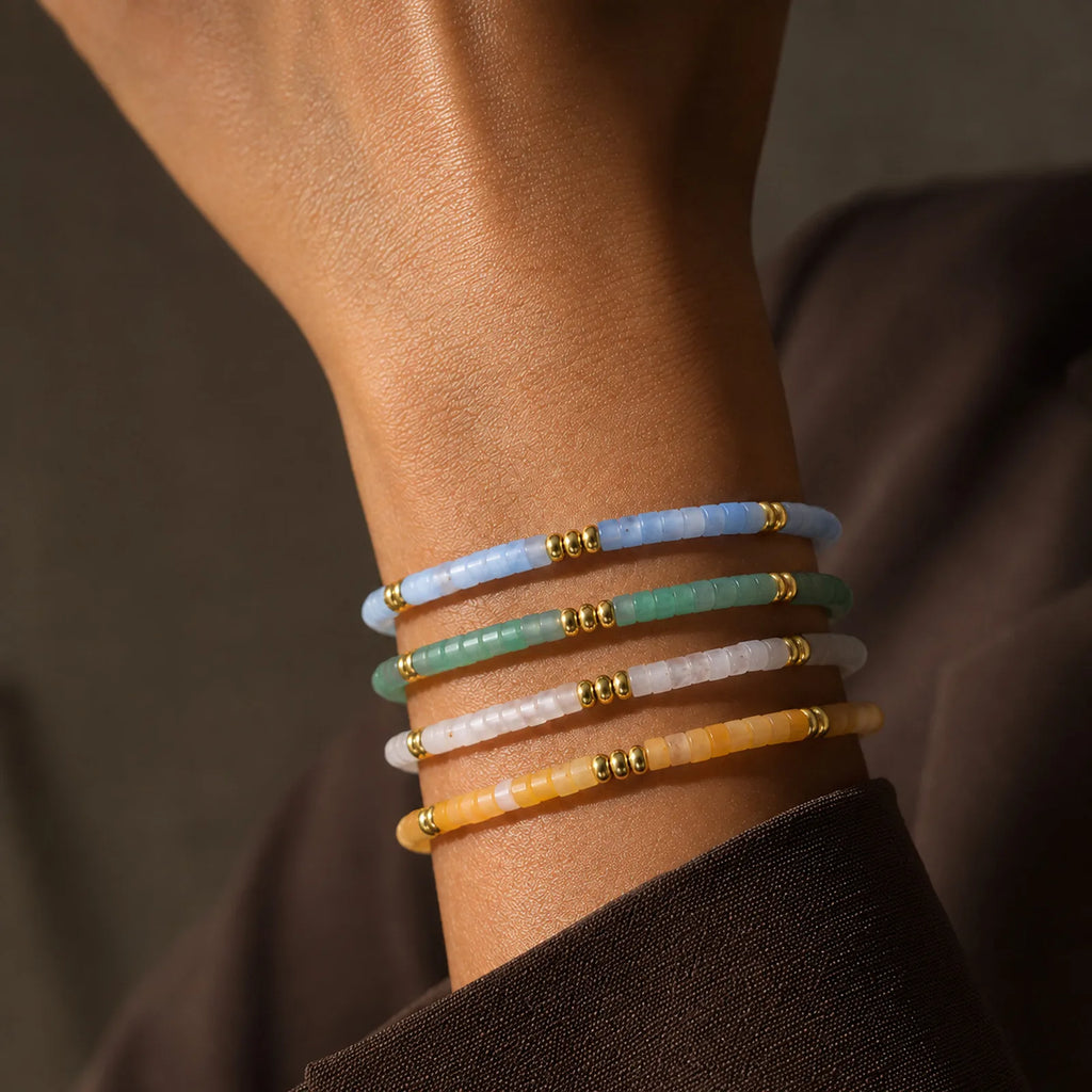 Natural Stone Heishi Beaded Bracelet | 18K Gold Boho Jewelry Beaded Bracelet SPOT