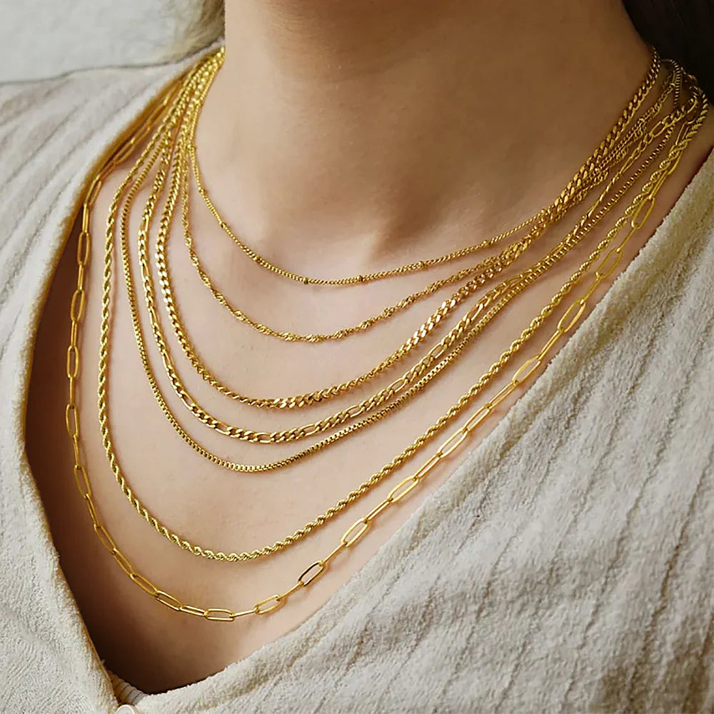 316L Stainless Steel Thin Link Chain Necklace – Gold Women Chain Necklace SPOT