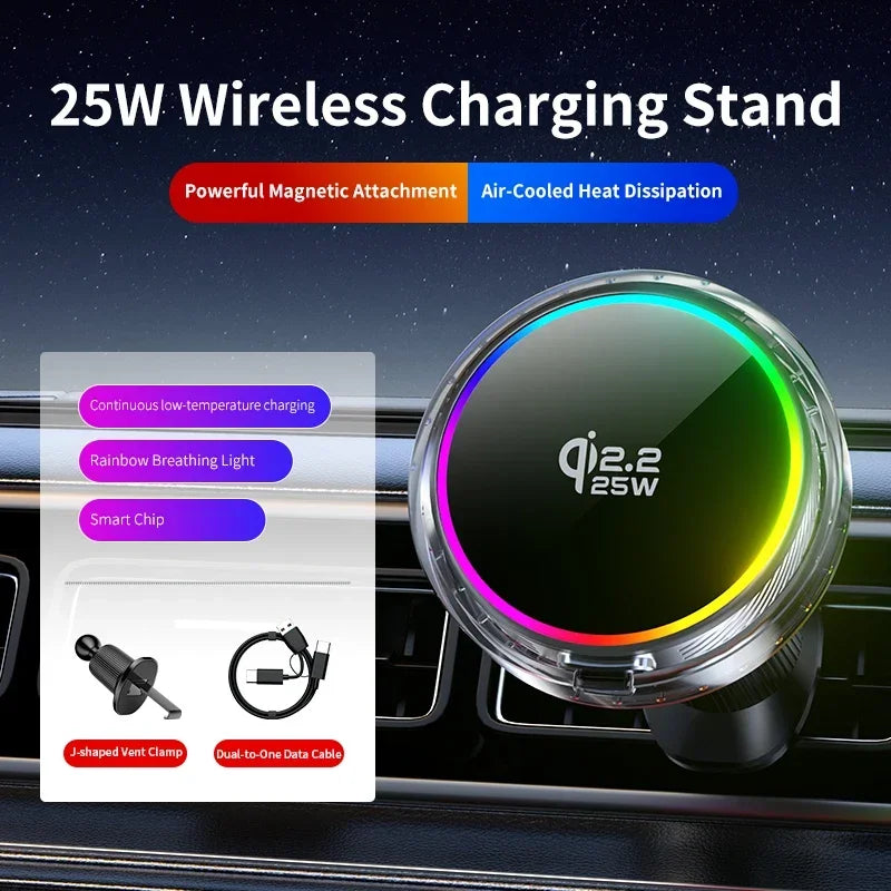 25W Magnetic Wireless Car Charger with Cooling Fan & RGB Wireless Car Charger SPOT BLACK