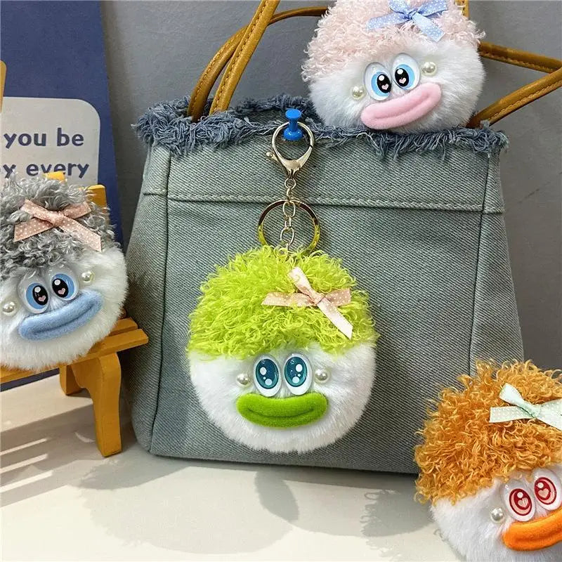 Fluffy Plush Duck Keychain – Cute Bow Bag Charm Pendant Plush Bag Charm SPOT Green