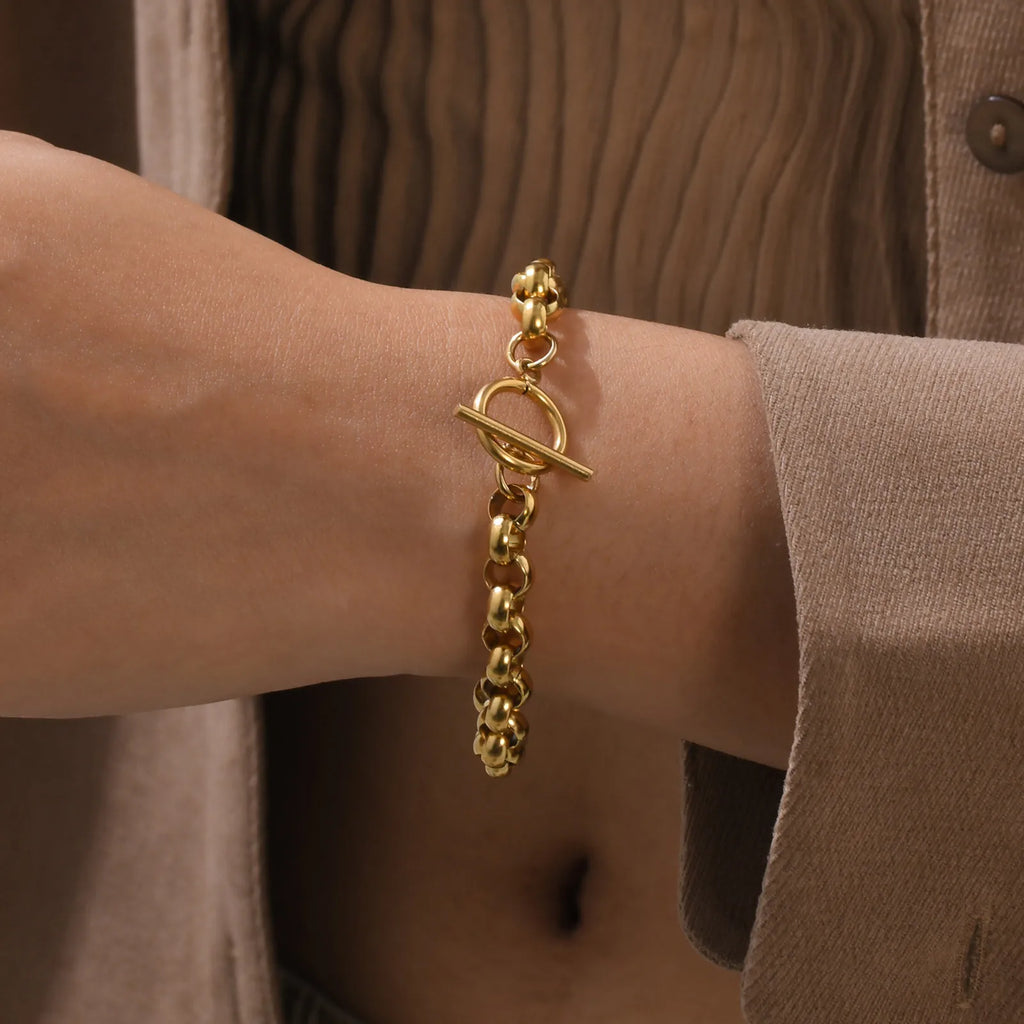 Chunky Stainless Steel Rolo Chain Choker Necklace – Gold, OT Toggle Chain Choker Necklace SPOT