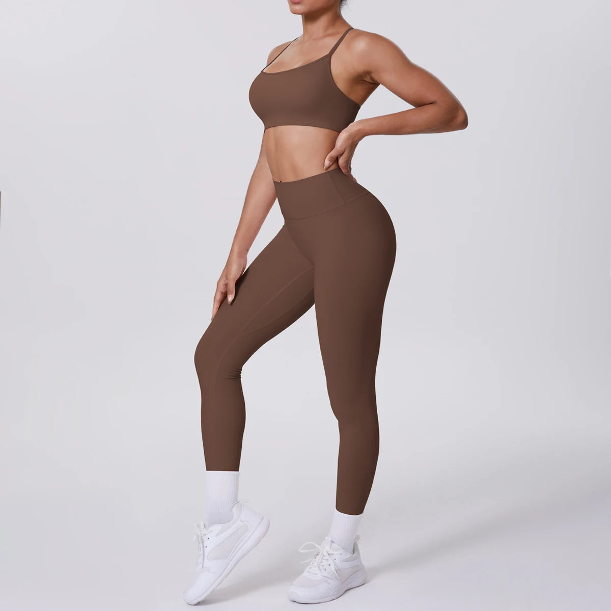 Women's Seamless Yoga Set – Sports Bra & High-Waist Leggings Women's Activewear Set SPOT Brown M