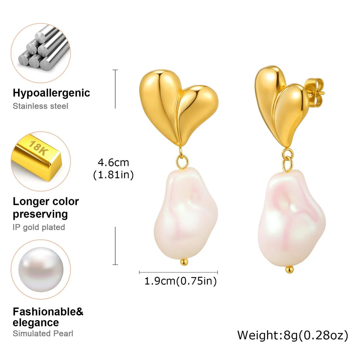 Women Baroque Pearl Dangle Earrings – Gold Statement Jewelry Pearl Drop Earrings SPOT ED-921G