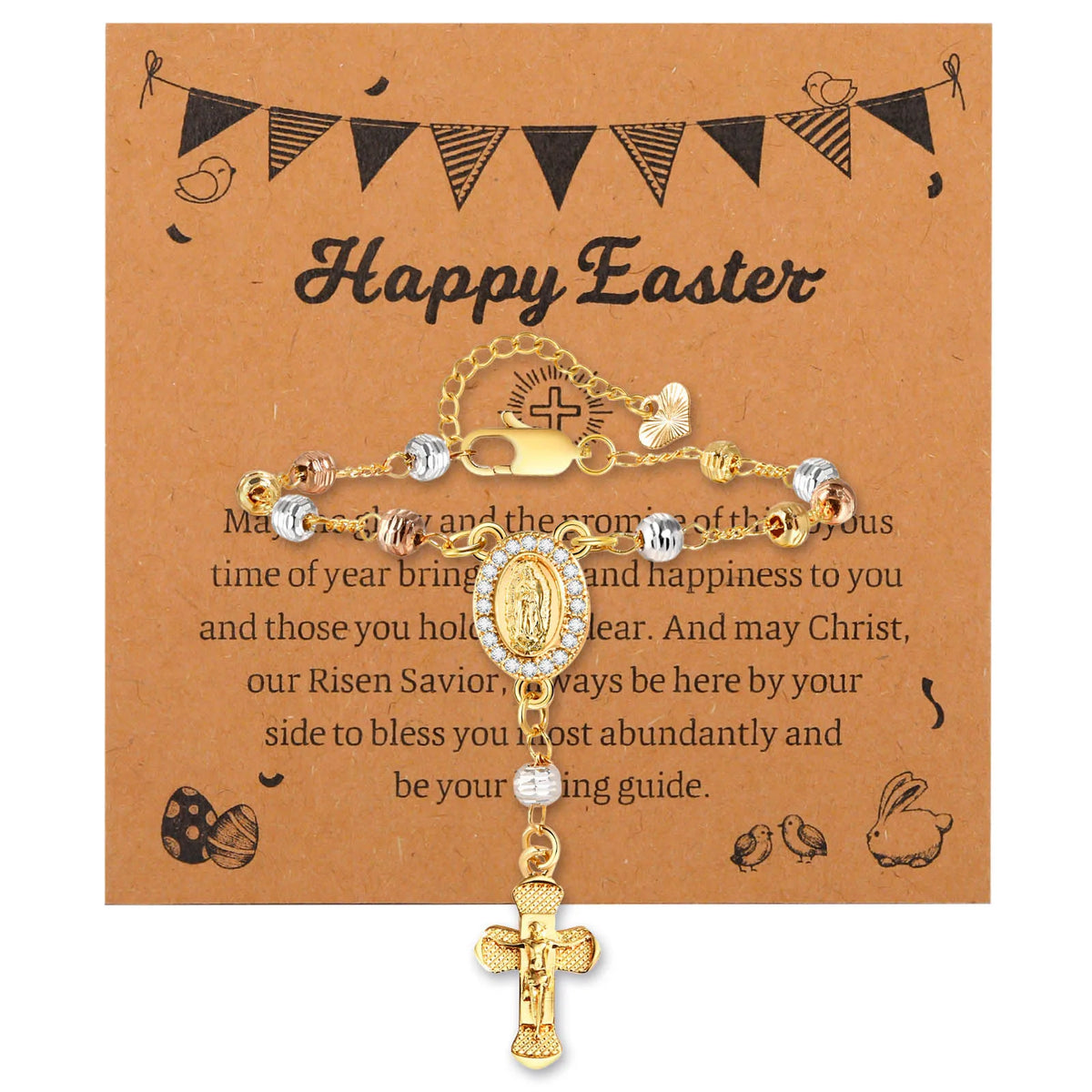 Virgin Mary Rosary Bracelet – Catholic Cross Charm Gift Religious Bracelet SPOT PBR-128G01-CD-725