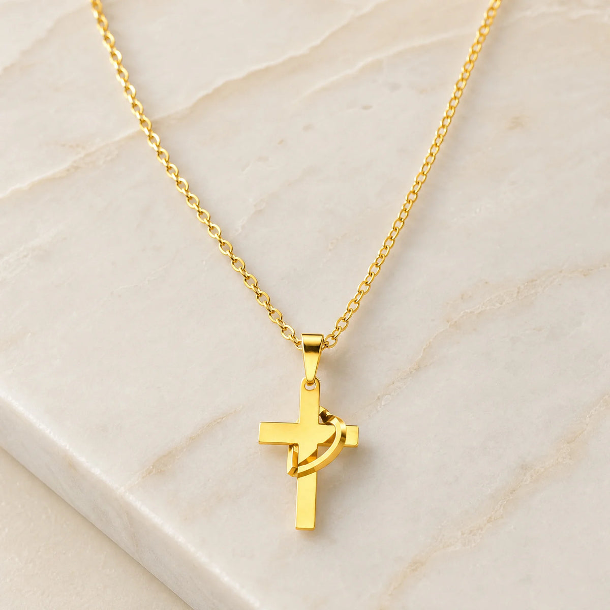 Heart Cross Pendant Necklace – 18K Gold Stainless Steel Cross Pendant Necklace SPOT