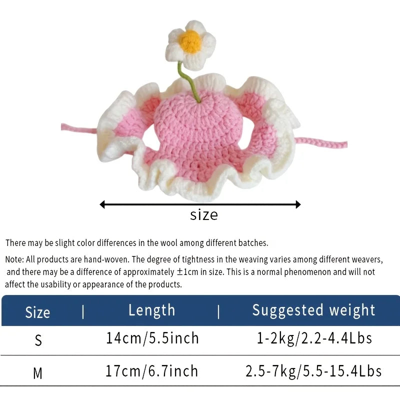 Cute Flower Crochet Pet Hat – Knit Cap for Cats & Small Dogs Pet Costume Hat SPOT