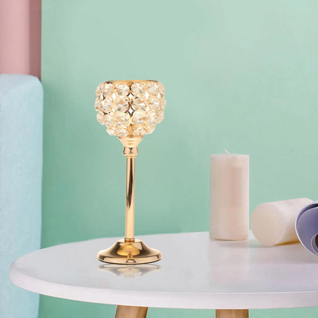 Tall Crystal Candle Holder – Gold & Silver Glass Centerpiece Crystal Candle Holder SPOT