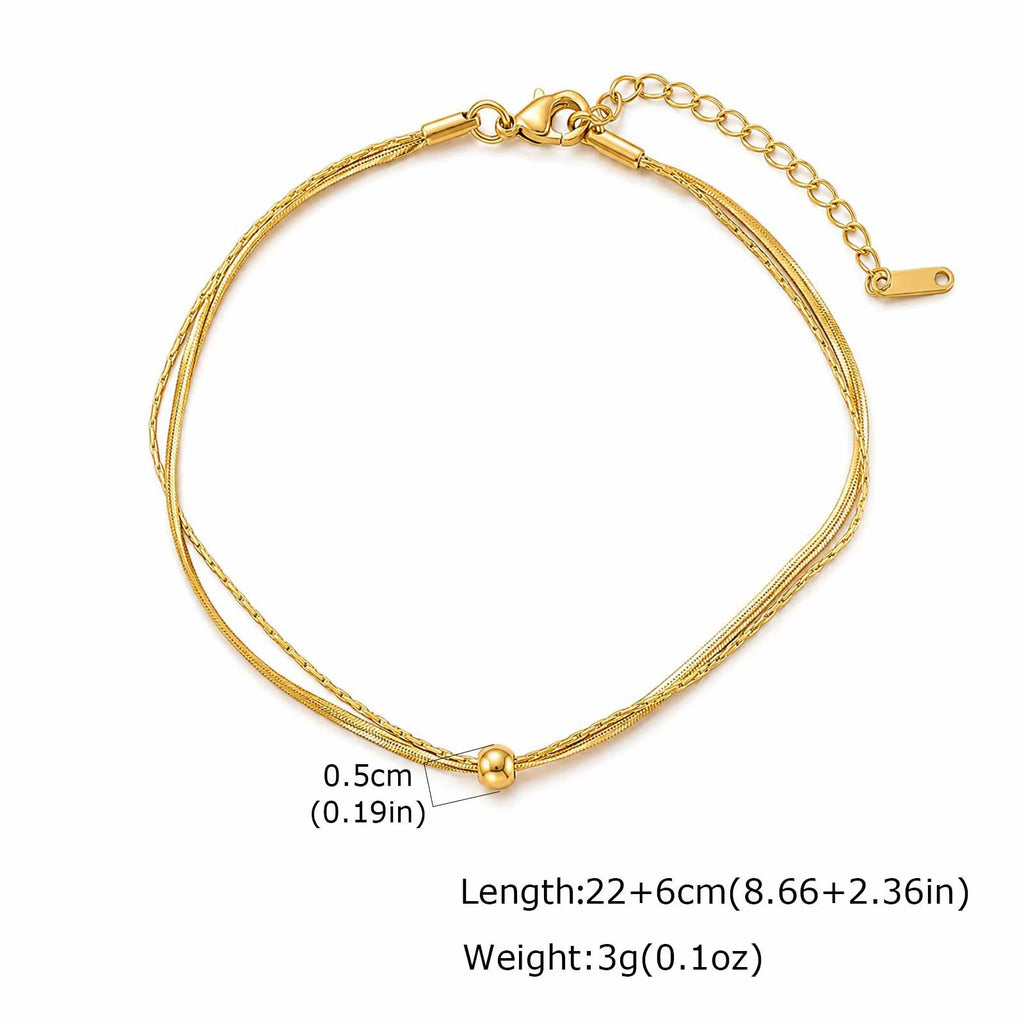 18K Gold Plated Double Layer Snake Chain Bead Anklet Gold Plated Anklet SPOT