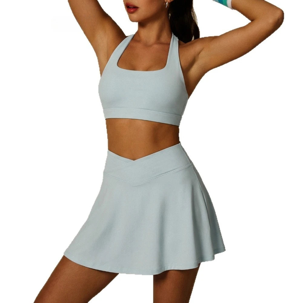 Women's Square Neck Sports Bra & High Waist Tennis Skirt Set Women's Activewear Set SPOT