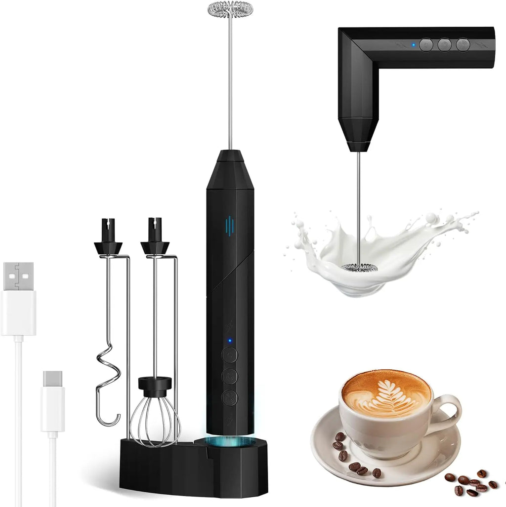 Handheld Milk Frother USB-C Rechargeable, 3 Heads & 3 Speeds Handheld Milk Frother SPOT