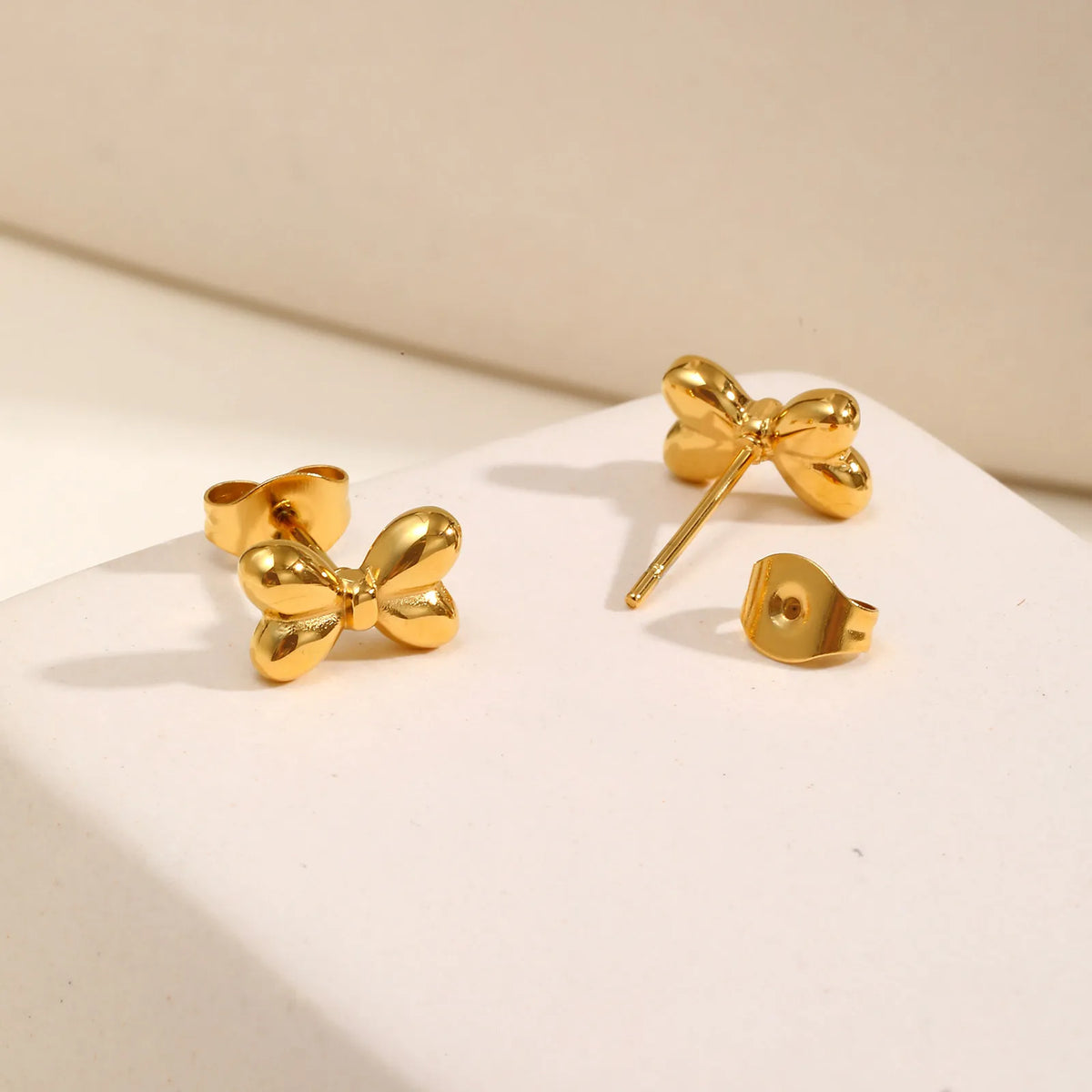 Bowknot Stud Earrings – Gold Stainless Steel Hypoallergenic Stud Earrings SPOT