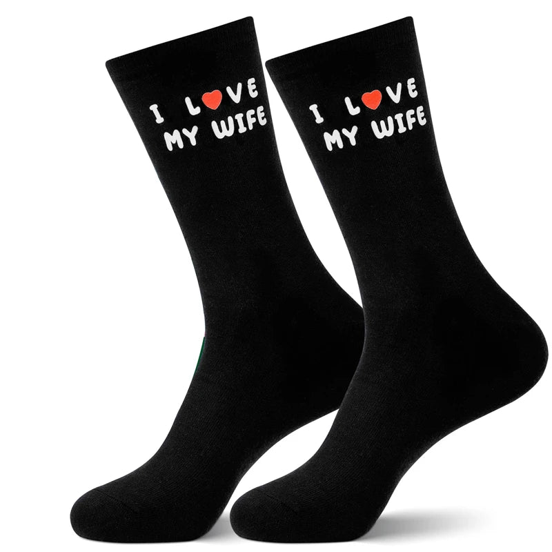 Couple Cotton Crew Socks – "I Love My Wife" Novelty Gift Novelty Crew Socks SPOT I Love My Wife One Size