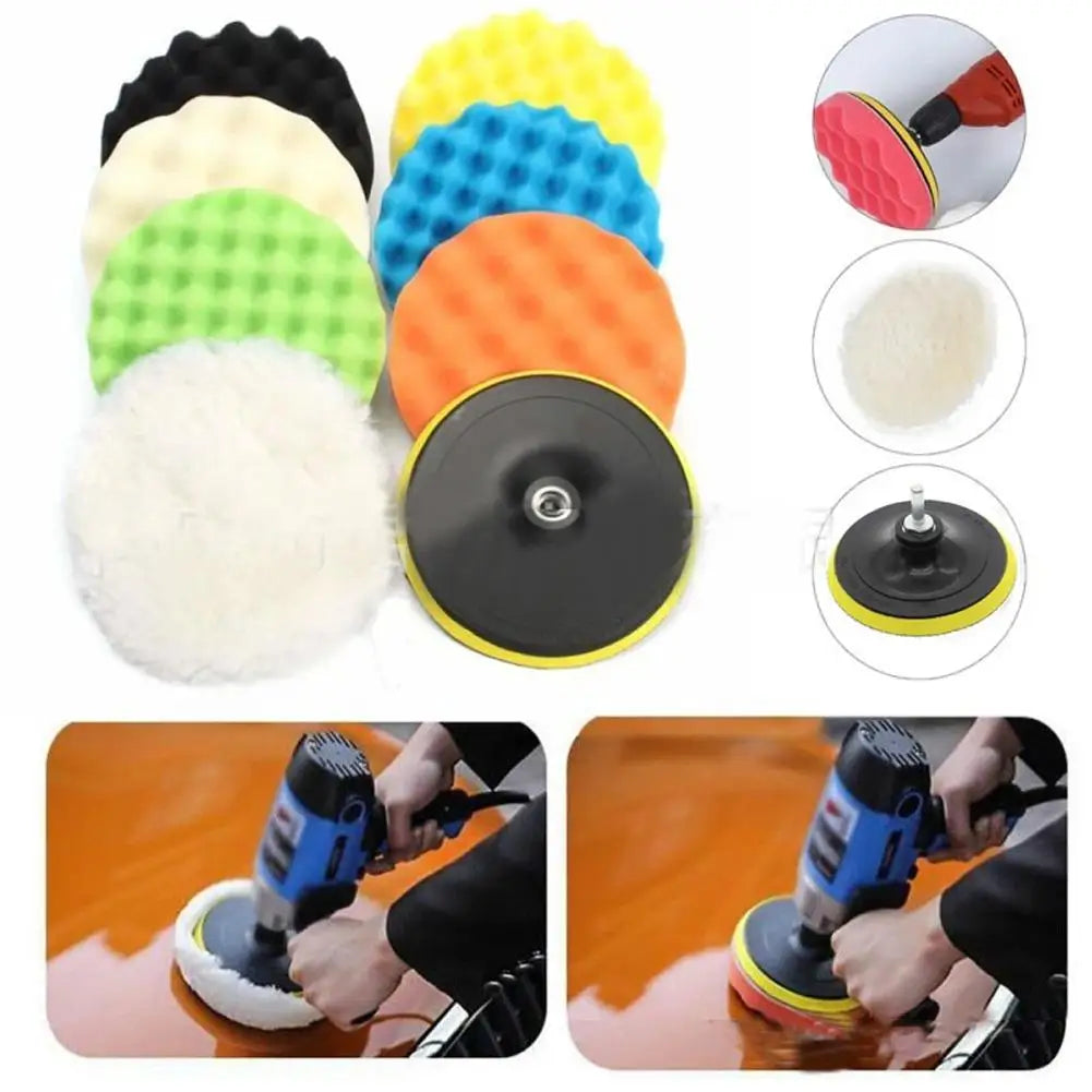 9-Pc 150mm Car Polishing Pad Set – Sponge & Wool Buffing Kit Car Polishing Pad Set SPOT