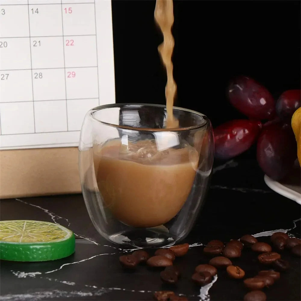 6-Pack Double Wall Glass Cups 80ml – Coffee, Tea & Beer Set Glass Cup Set SPOT