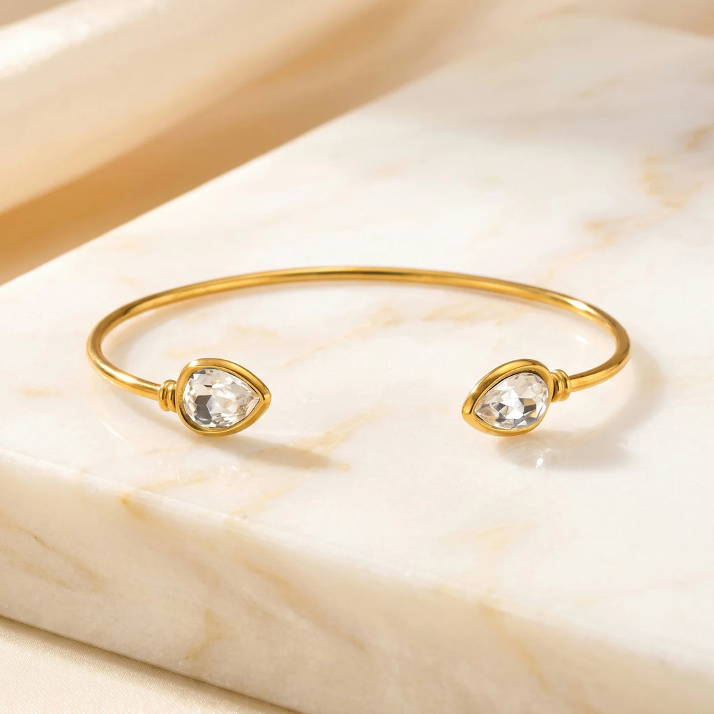 Teardrop CZ Gold Cuff Bracelet – Adjustable Stainless Steel Bangle Cuff Bracelet SPOT