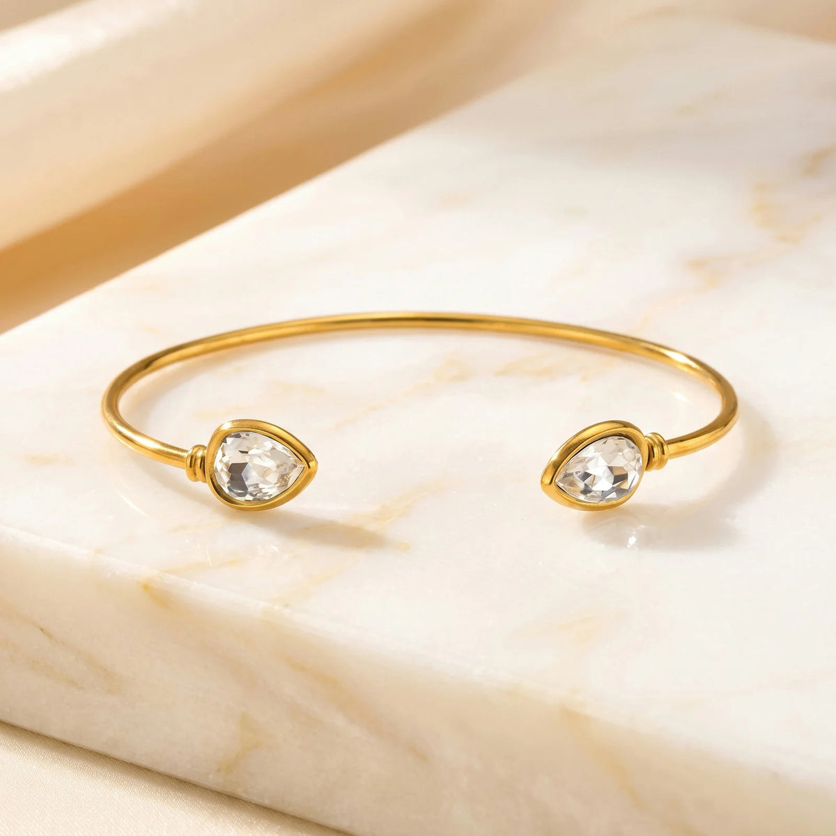 Teardrop CZ Gold Cuff Bracelet – Adjustable Stainless Steel Bangle Cuff Bracelet SPOT