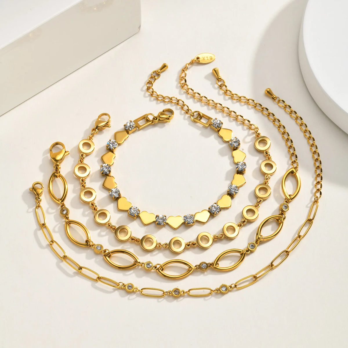 Geometric Link Bracelet | 18K Gold Plated Stainless Steel CZ Link Chain Bracelet SPOT