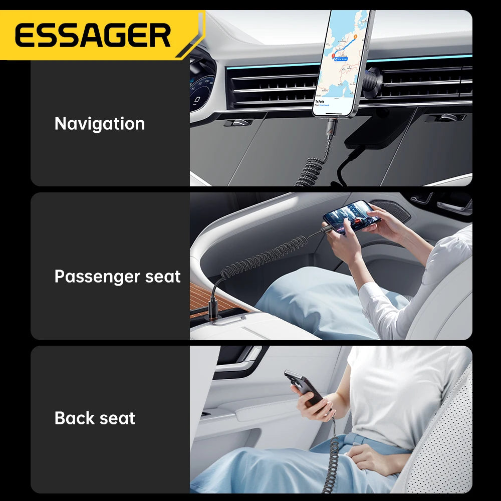 Essager Spring USB-C Cable 100W PD Fast Charging – iPhone & MacBook USB-C Charging Cable SPOT