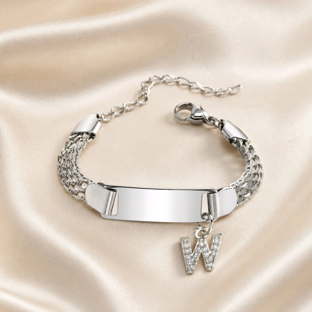 Personalized Initial ID Bracelet – Stainless Steel Nameplate Charm Personalized ID Bracelet SPOT