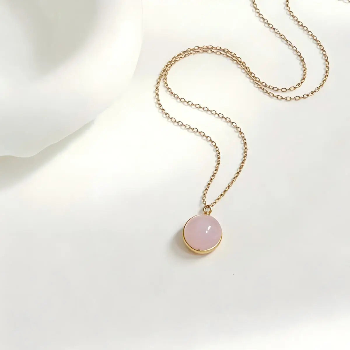 Natural Rose Quartz Crystal Pendant Necklace | Gold Link Chain Crystal Pendant Necklace SPOT