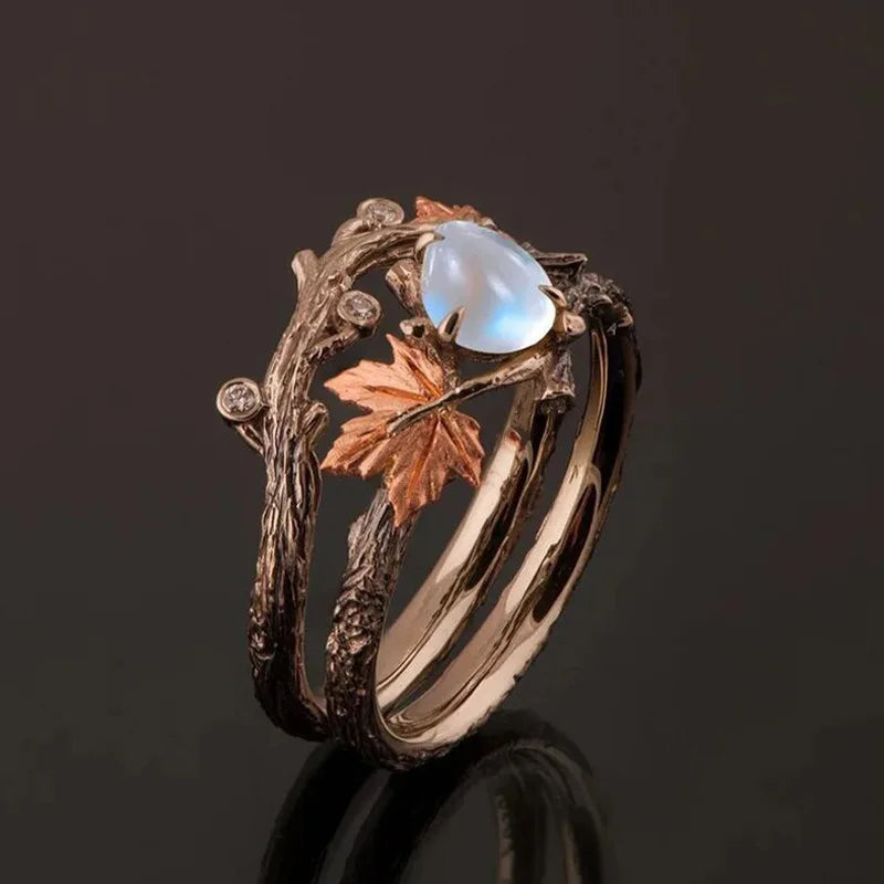Vintage Gold Maple Leaf Moonstone Ring for Women | Gift Fashion Ring SPOT