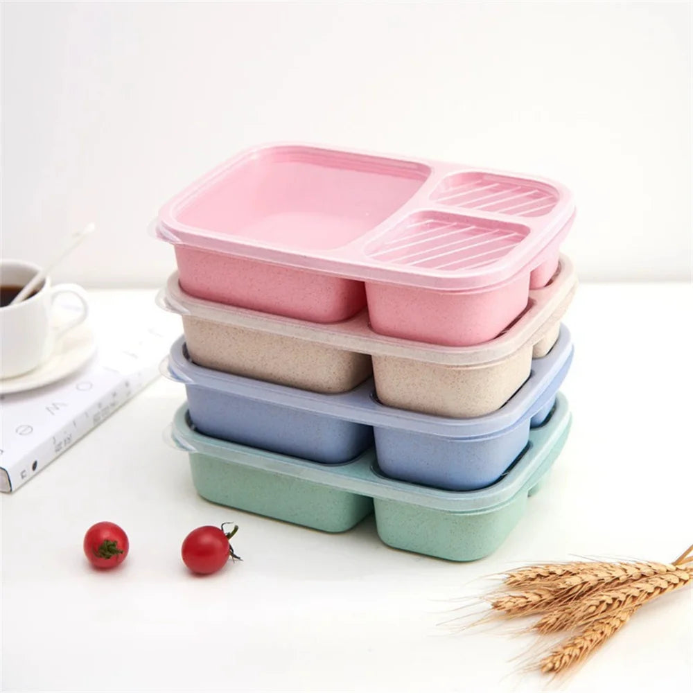 Wheat Straw Bento Lunch Box – 3-Compartment Meal Prep Set Bento Lunch Box SPOT 4pcs 1