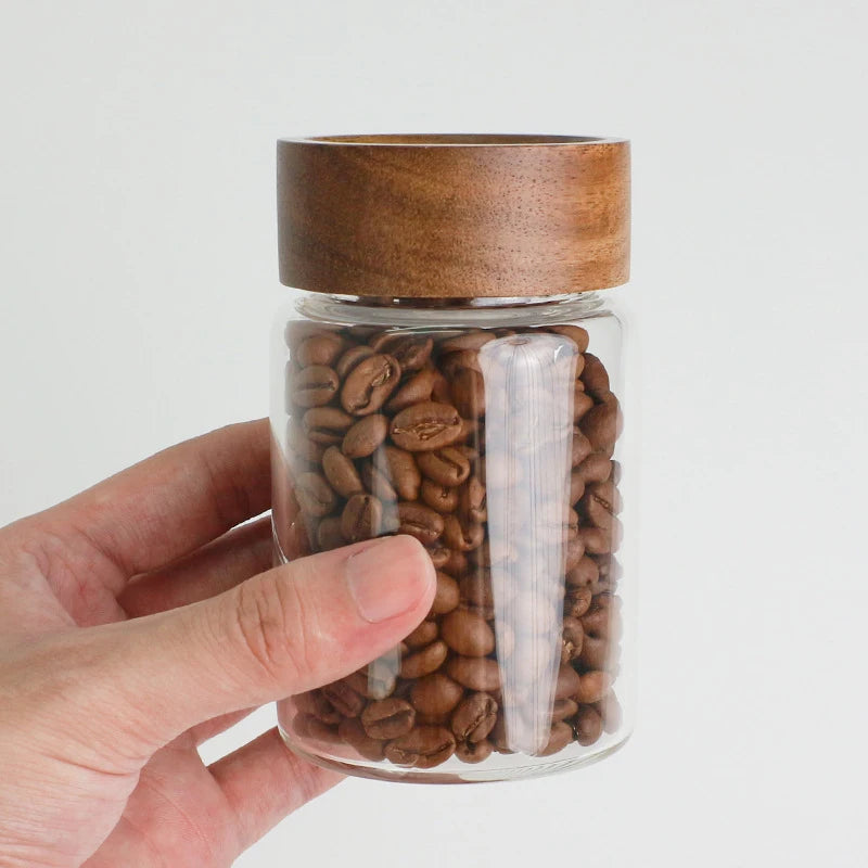 Glass & Wood Sealed Coffee Bean Storage Canister | Barista Gift Coffee Storage Canister SPOT