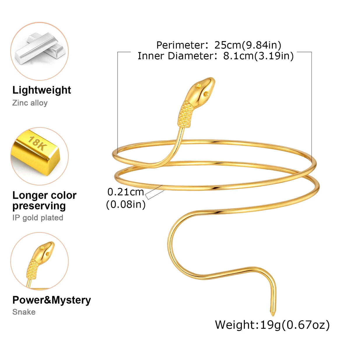 Meaeguet Snake Arm Cuff – Adjustable Upper Arm Bracelet Women Arm Cuff Bracelet SPOT