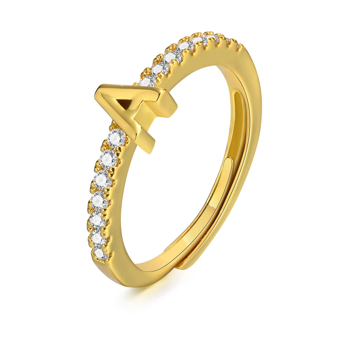 Women's Initial Letter Ring – Pavé CZ Adjustable Stacking Ring Initial Letter Ring SPOT A