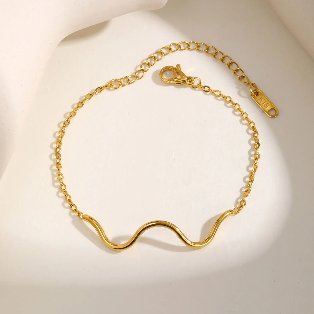 Waterproof Wave Bracelet Women – Gold Stainless Steel, Adjustable Fashion Bracelet SPOT