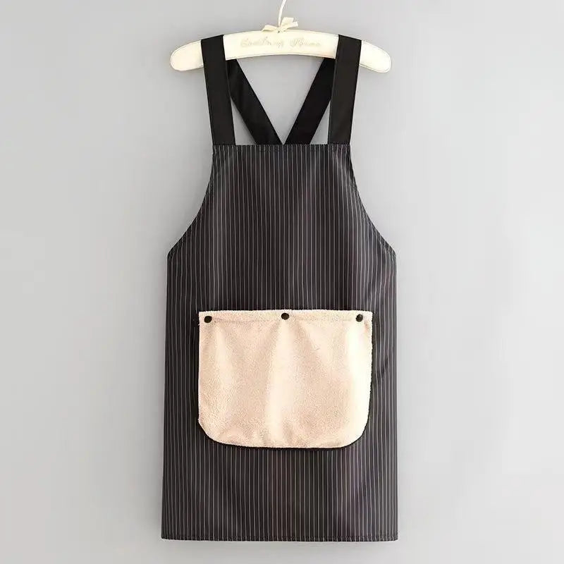 Striped Waterproof Chef Apron with Hand-Wipe Pocket – Unisex Chef Apron SPOT Black
