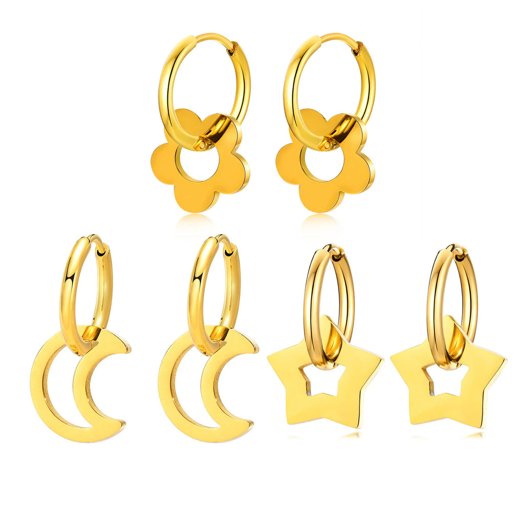 Flower Huggie Hoop Earrings – Hypoallergenic Gold Stainless Steel Huggie Hoop Earrings SPOT